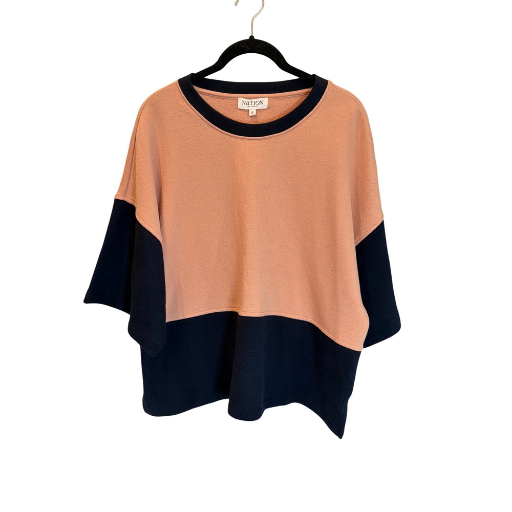 Nation LTD Los Angeles Pima Cotton Colorblock Boxy Top Peach Navy XL